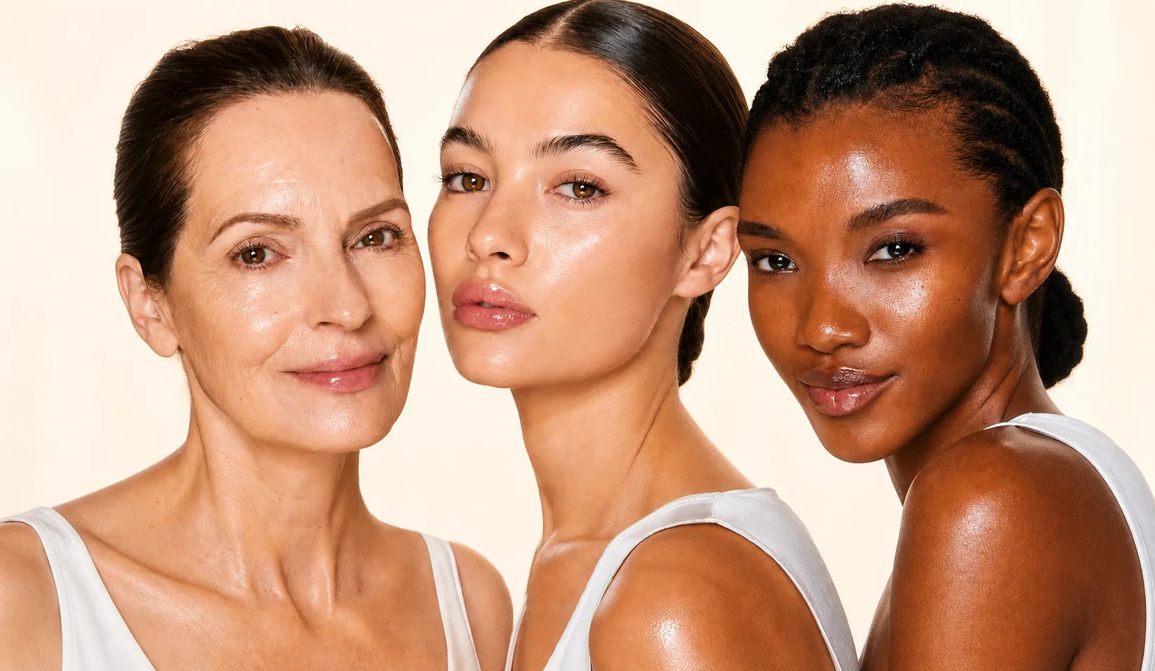 Three women with calm, healthy skin
